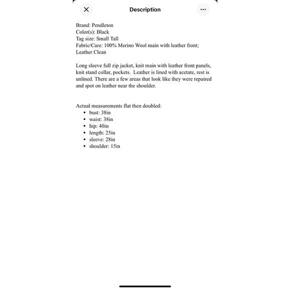 Pendleton Merino Wool Knit Jacket Women’s Size M Leather Panels Full Zip Pockets - Picture 6 of 6